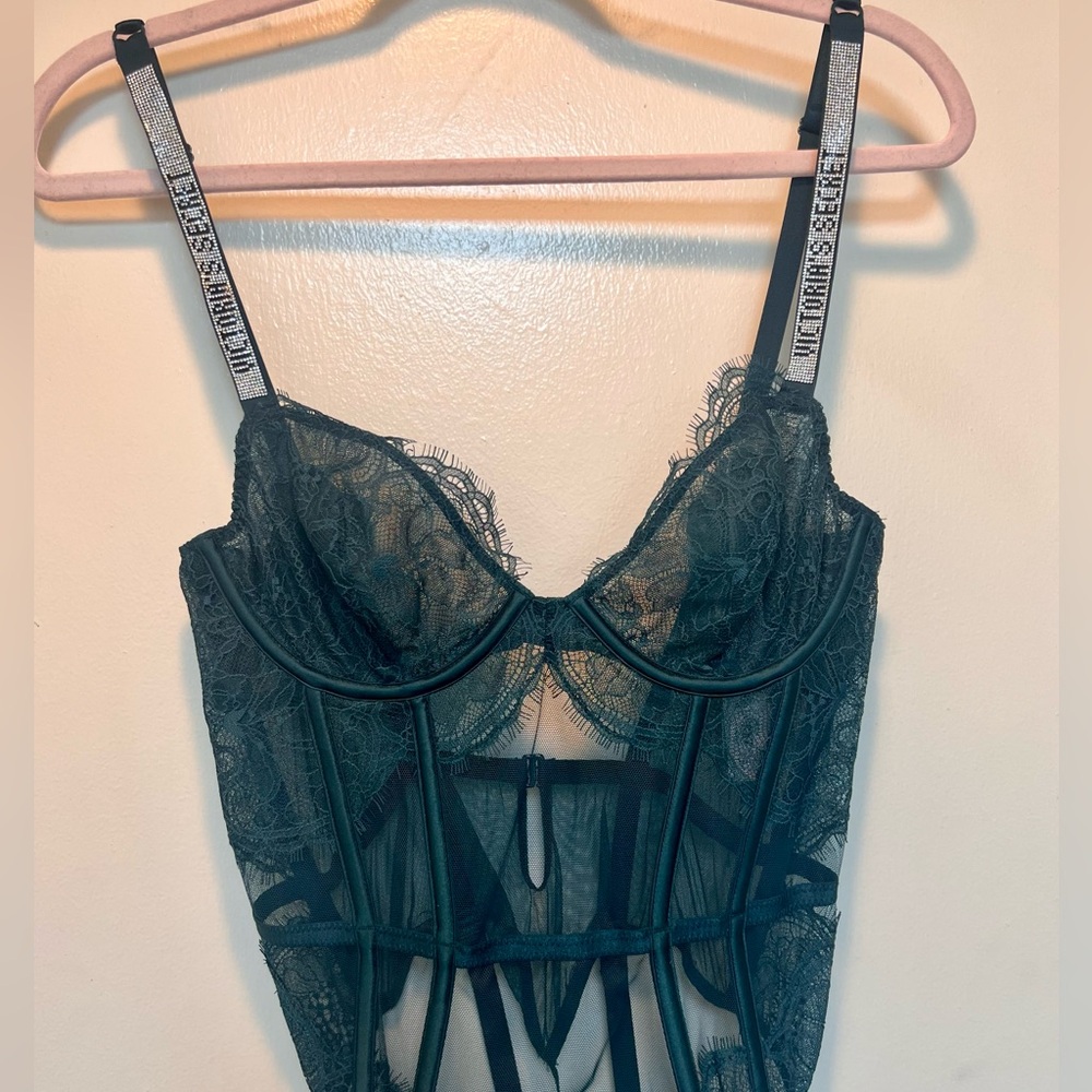 Victoria Secret Shine Strap Lace Teddy with Garters. Sold Out!!